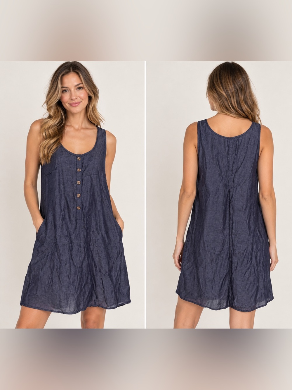 Women’s Size M Navy Sleeveless Button-Front Dress